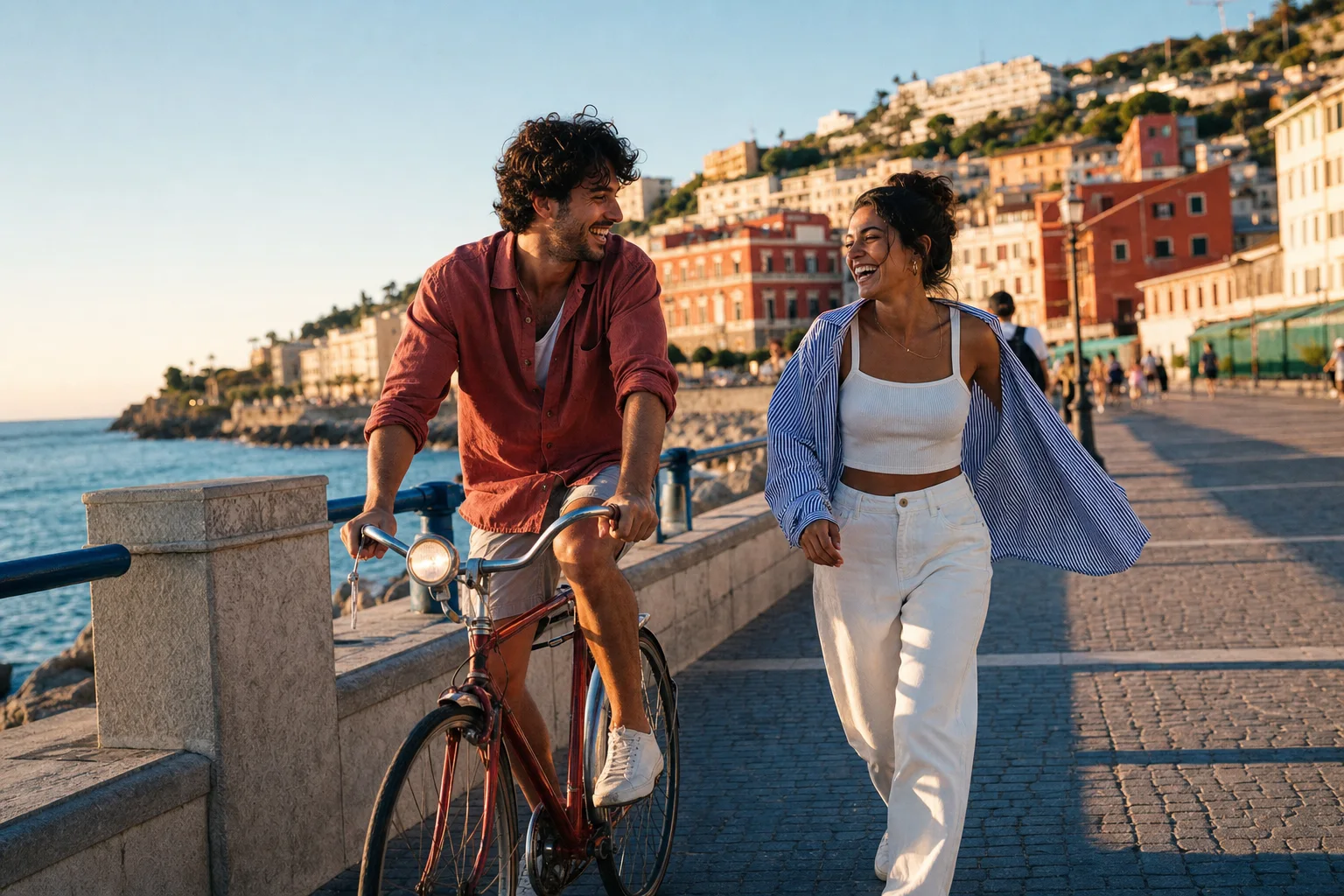 Una pareja disfrutando de un paseo junto al mar